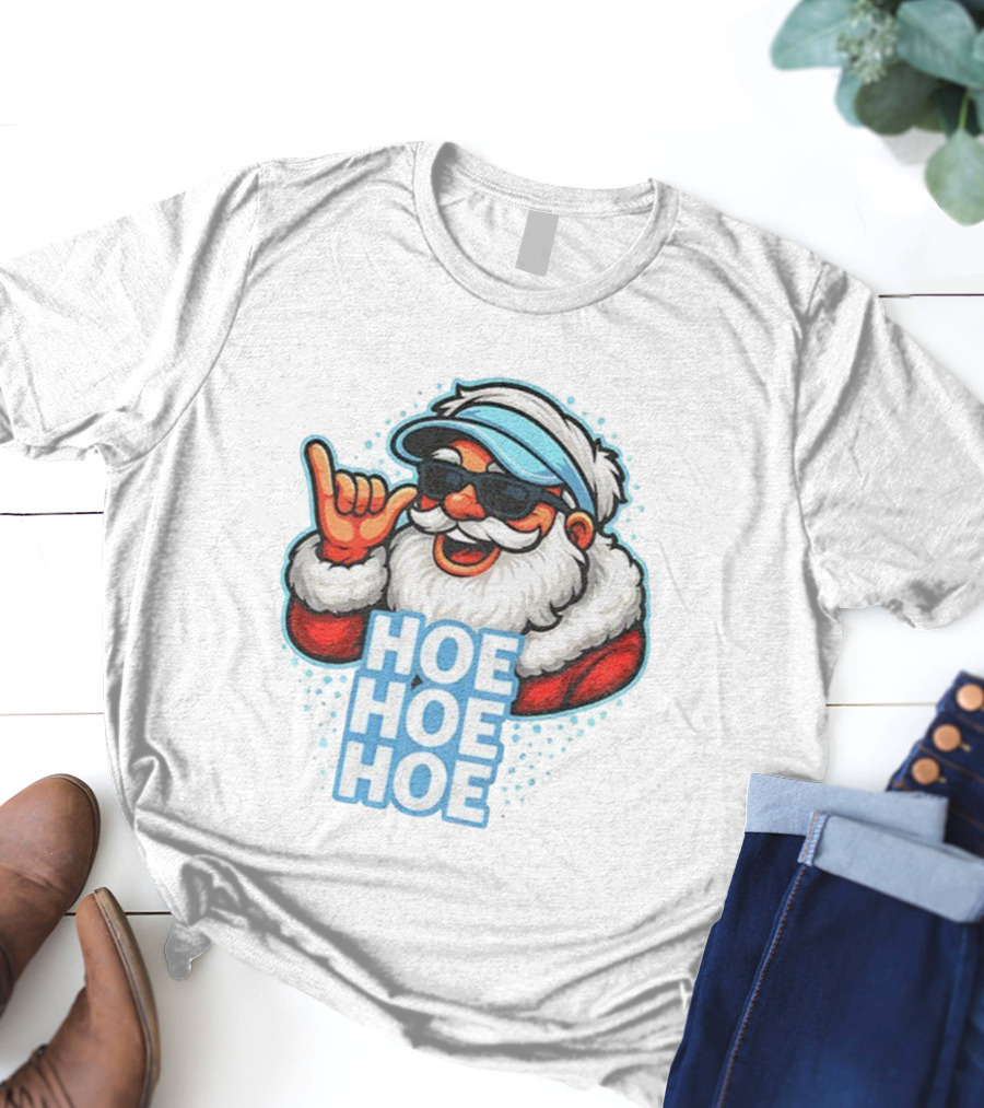 Ho Ho Ho Funny Football Christmas Santa With Sunglasses T-Shirt