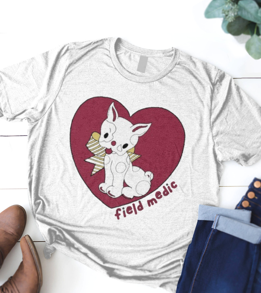 Field Medic Cute Dog Heart Bow Patchwork Style T-Shirt