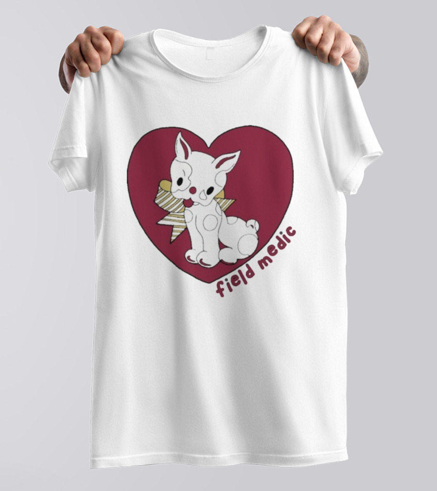 Field Medic Cute Dog Heart Bow Patchwork Style T-Shirt
