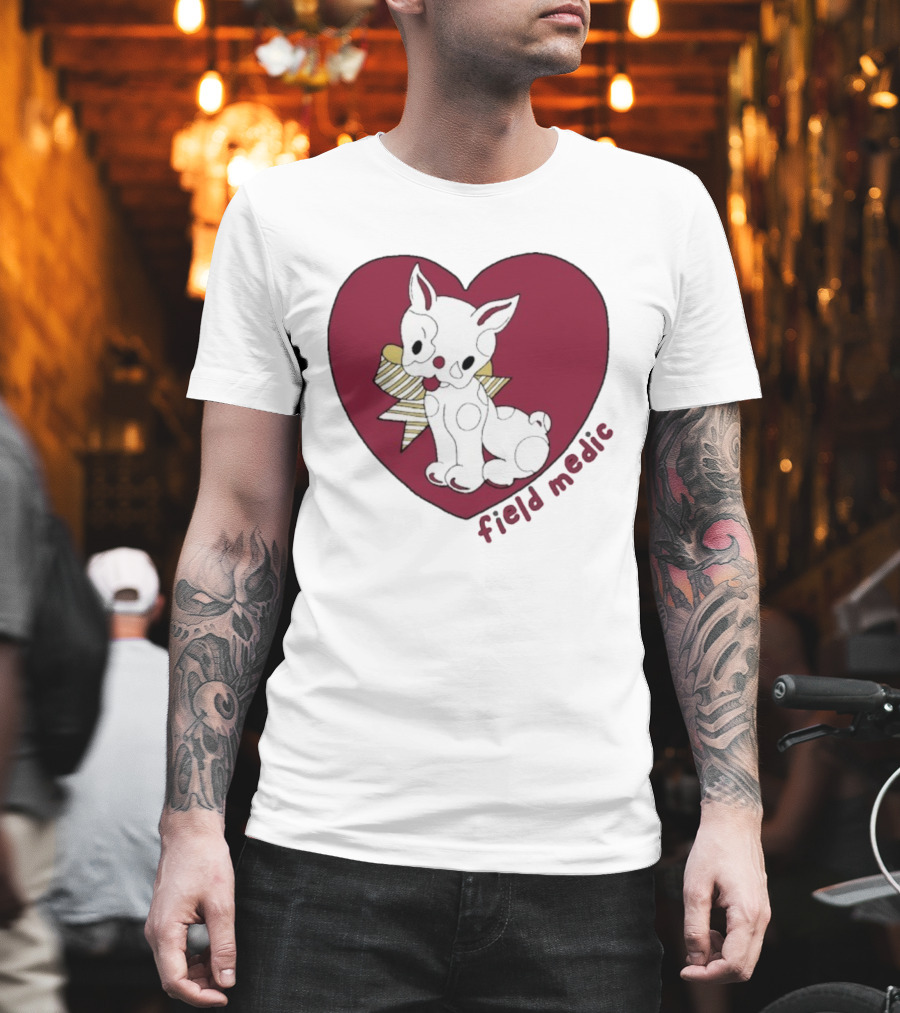 Field Medic Cute Dog Heart Bow Patchwork Style T-Shirt