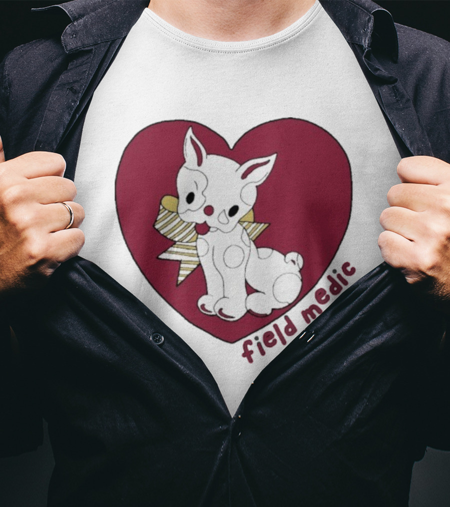 Field Medic Cute Dog Heart Bow Patchwork Style T-Shirt