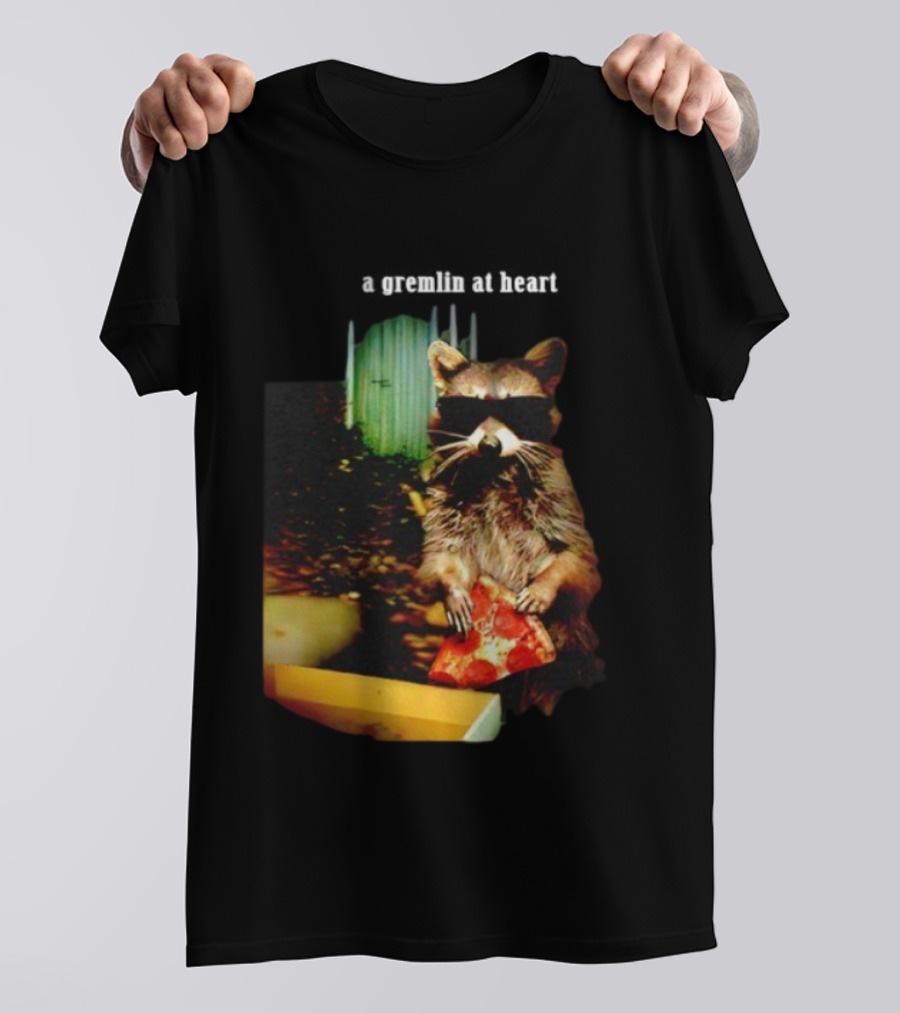 Gremlin At Heart Raccoon Eating Pizza Holding Slice T-Shirt