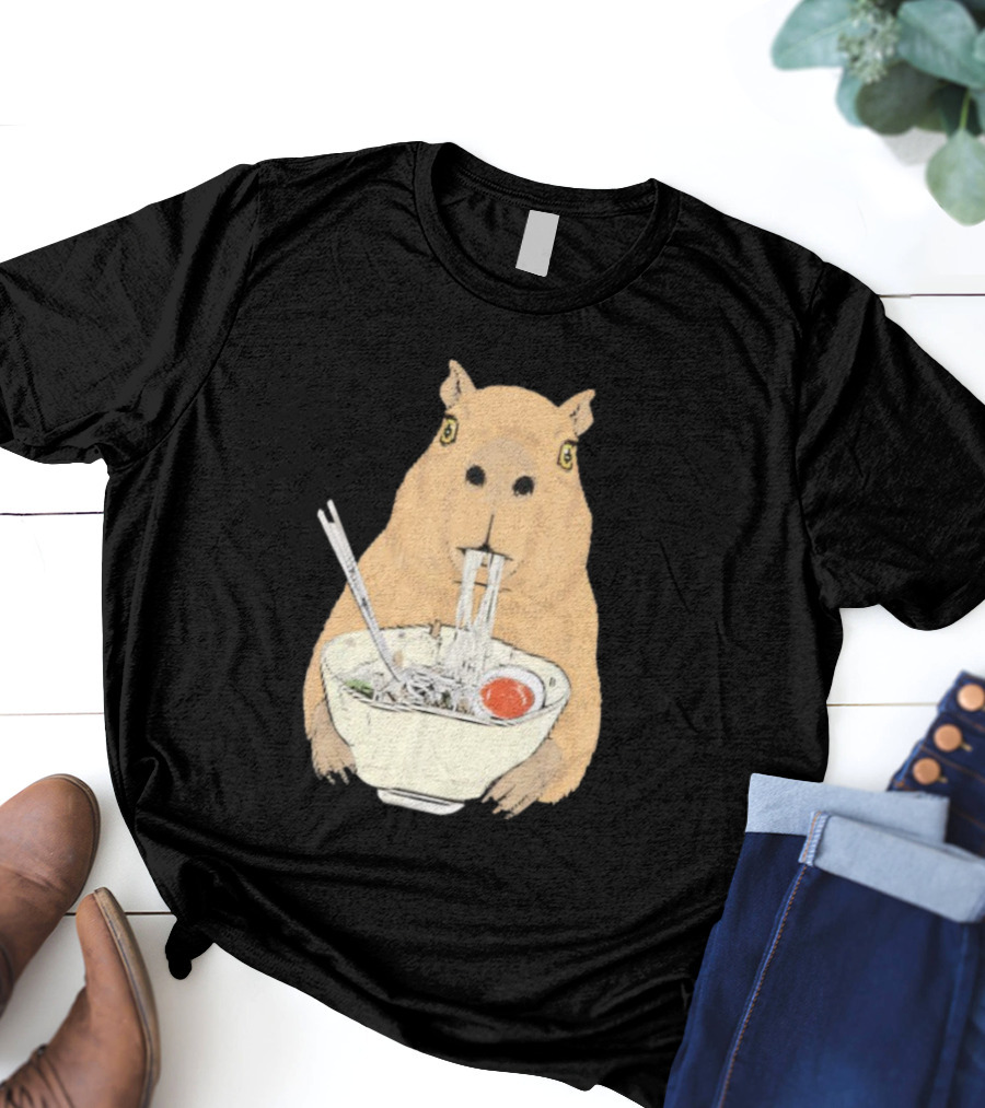 Capybara Eating Ramen Noodles Japanese Style T-Shirt