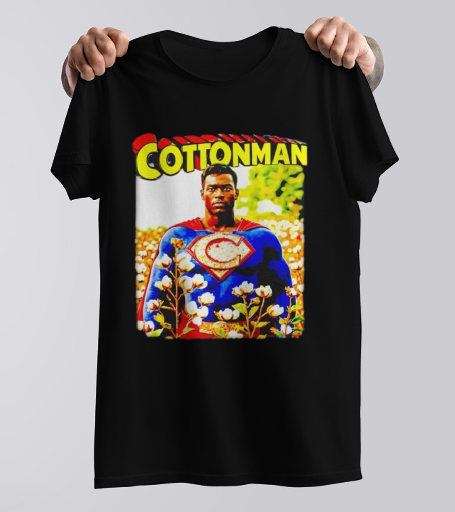 Cottonman Superman Hero In Blooming Cotton Field T-Shirt