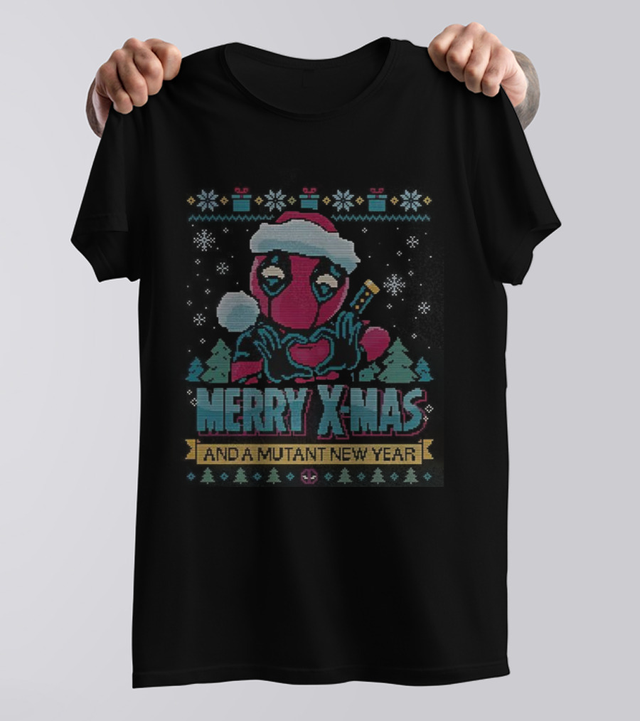 Deadpool Merry Xmas And A Mutant New Year Santa Hat Christmas Sweater T-Shirt