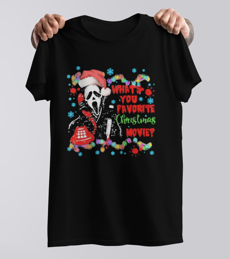 Ghostface Christmas Movie Phone Santa Hat Light Decoration T-Shirt