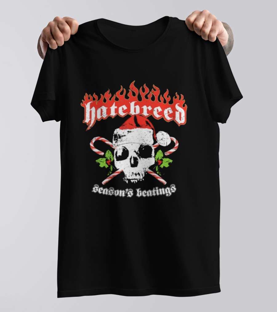 Hatebreed Flaming Logo Christmas Santa Skull Seasons Beatings T-Shirt