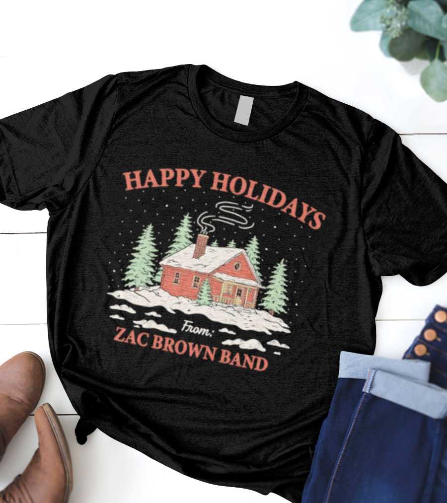 Happy Holidays Cabin Scene Snowy Winter Zac Brown Band T-Shirt