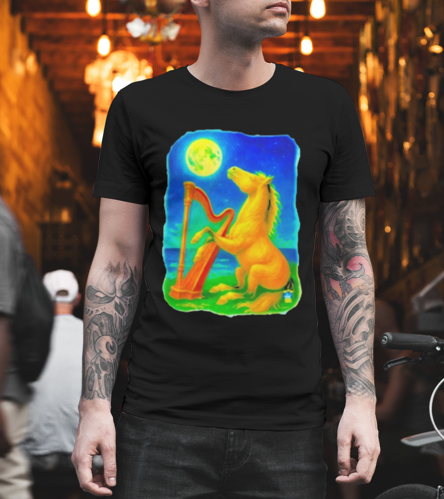 Magical Moonlit Horse Harp Player Fantasy Scene For Horse Lovers T-Shirt
