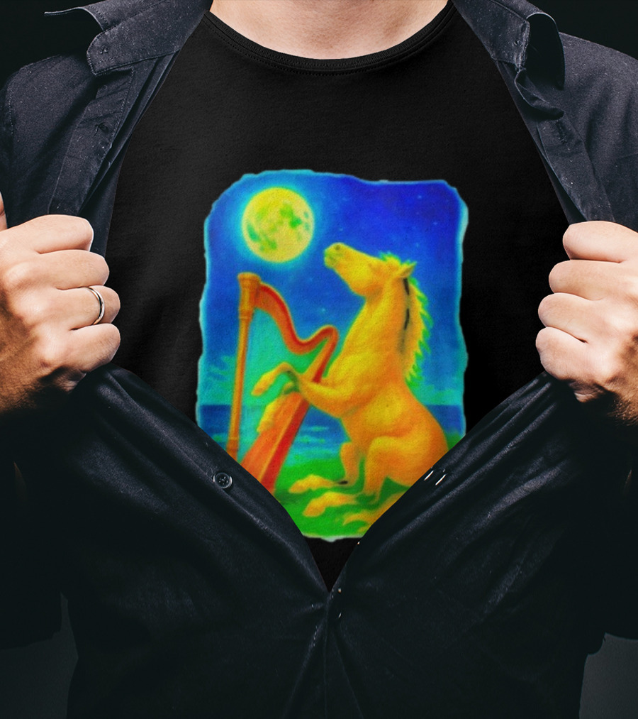 Magical Moonlit Horse Harp Player Fantasy Scene For Horse Lovers T-Shirt