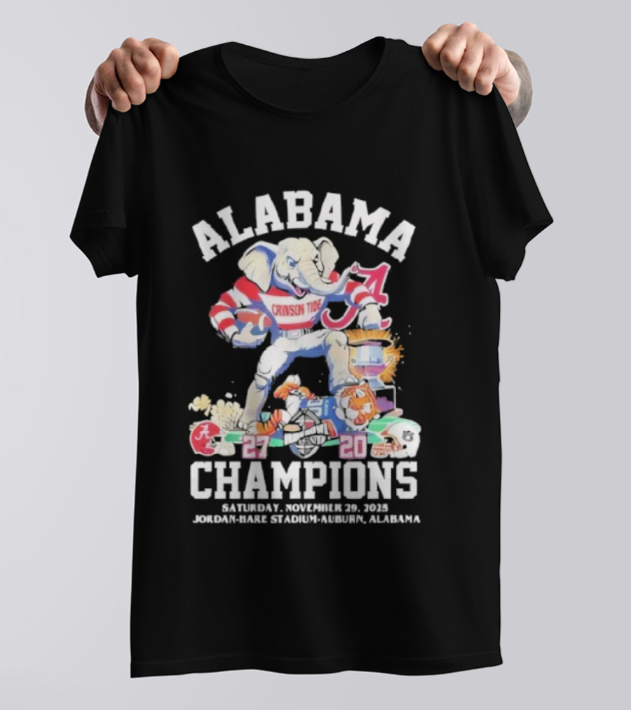 Alabama Crimson Tide Iron Bowl 2025 Champions Vs LSU Tigers 27-20 November 29 Jordan-Hare Stadium T-Shirt
