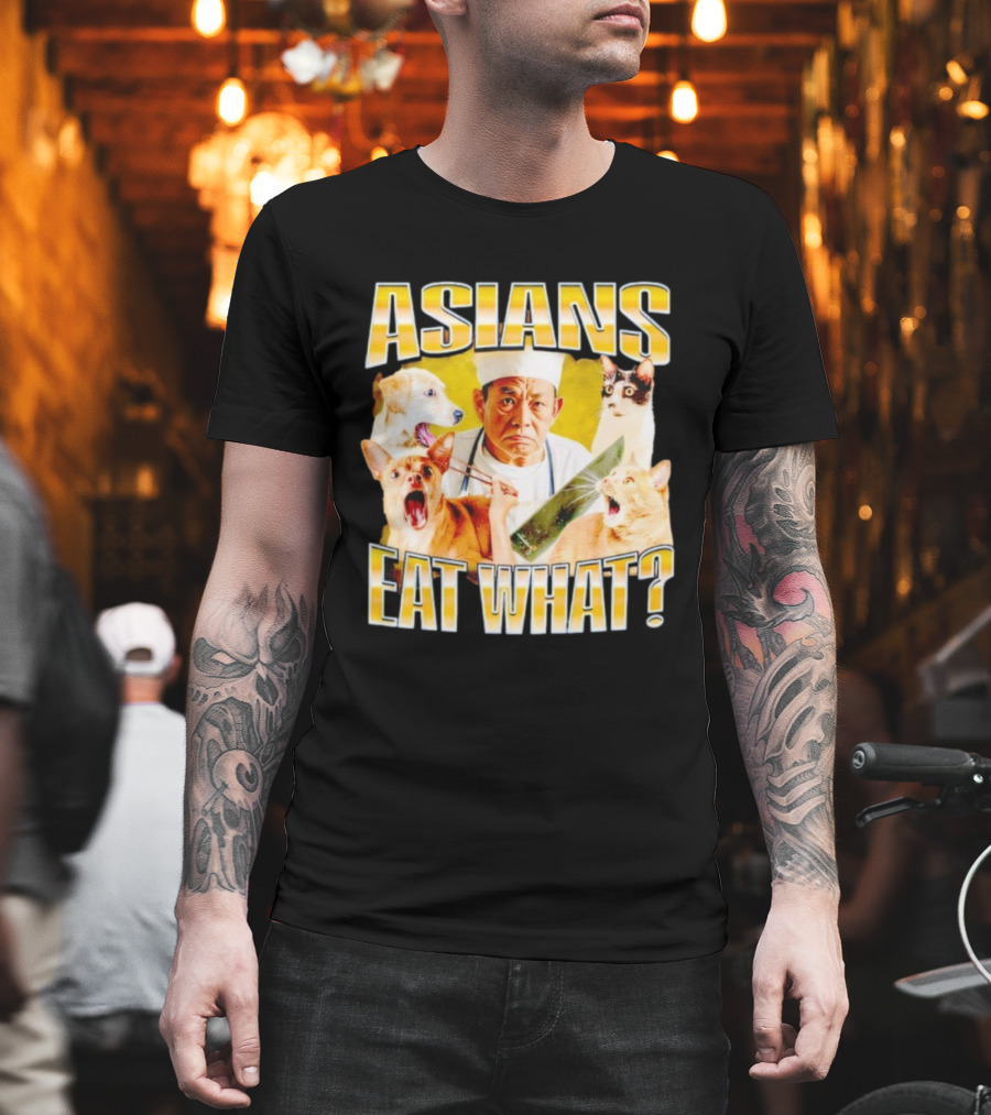 Asians Eat What Chef With Knife And Surprised Cats T-Shirt