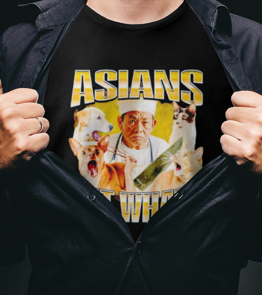 Asians Eat What Chef With Knife And Surprised Cats T-Shirt