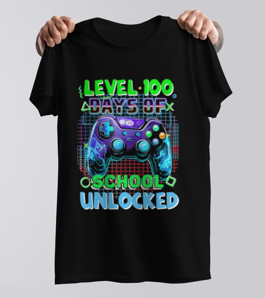 Level 100 Days Of School Unlocked Video Games Controller T-Shirt