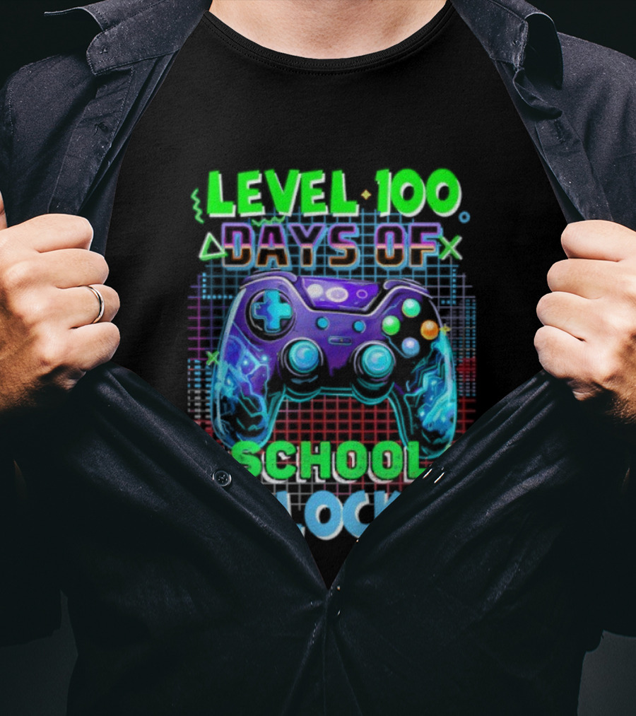 Level 100 Days Of School Unlocked Video Games Controller T-Shirt