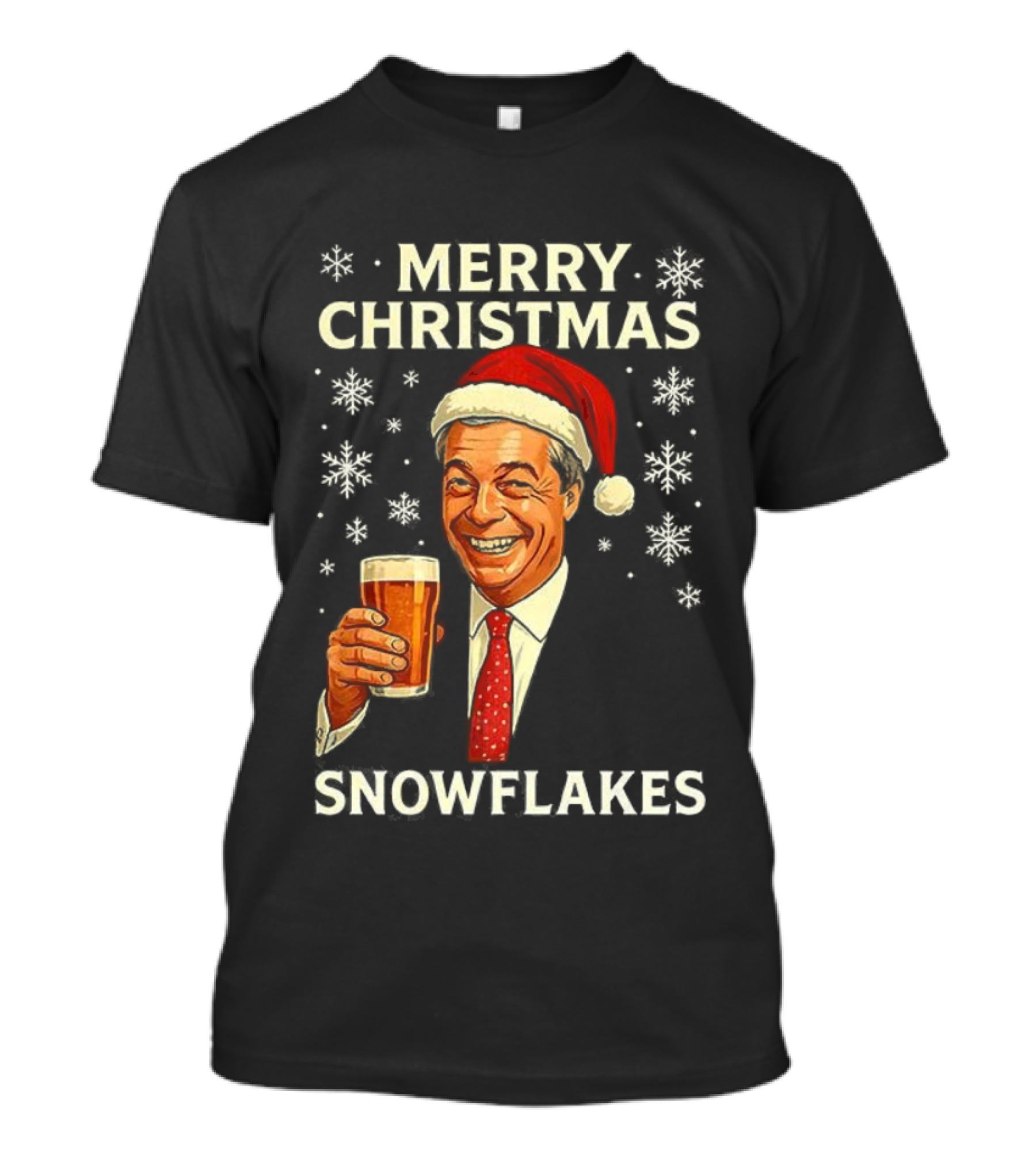 Merry Christmas Snowflakes Nigel Farage Raises His Glass Caricature T-Shirt
