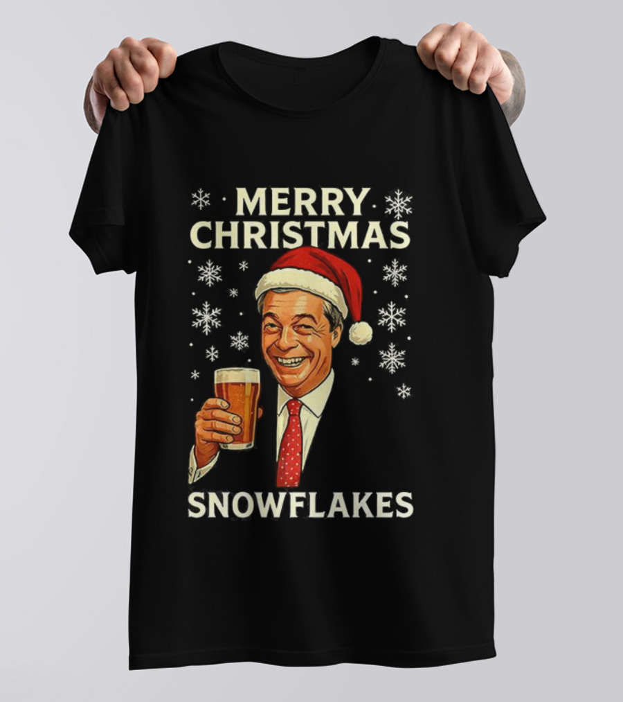 Merry Christmas Snowflakes Nigel Farage Raises His Glass Caricature T-Shirt