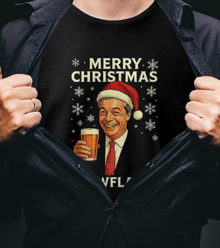 Merry Christmas Snowflakes Nigel Farage Raises His Glass Caricature T-Shirt