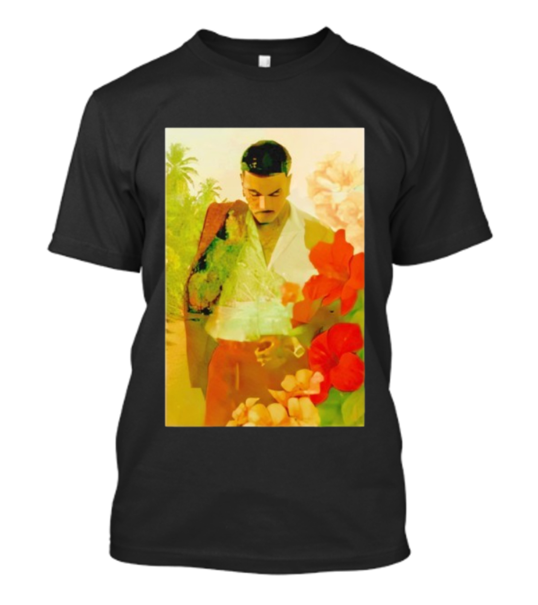 Rauw Alejandro Tropical Floral Portrait With Suit And Flowers T-Shirt