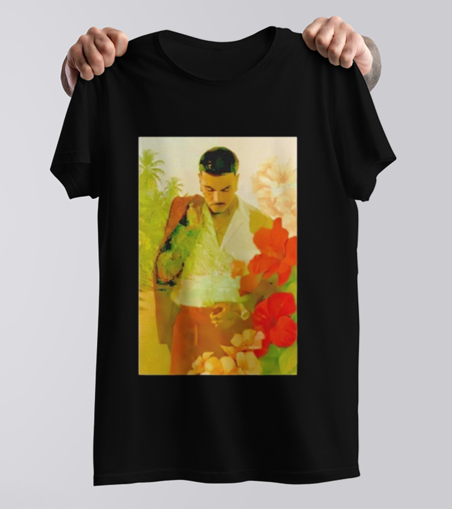Rauw Alejandro Tropical Floral Portrait With Suit And Flowers T-Shirt