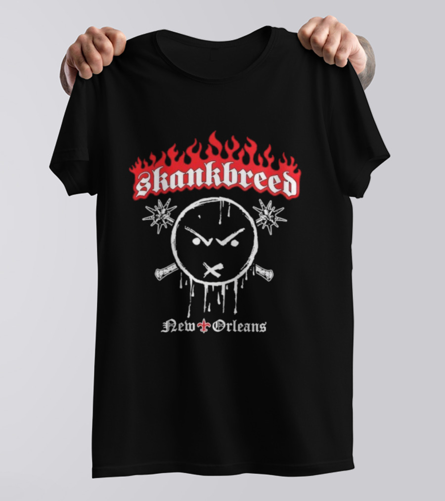 Skankbreed New Orleans Flames And Skull Icon Fleur-de-Lis T-Shirt