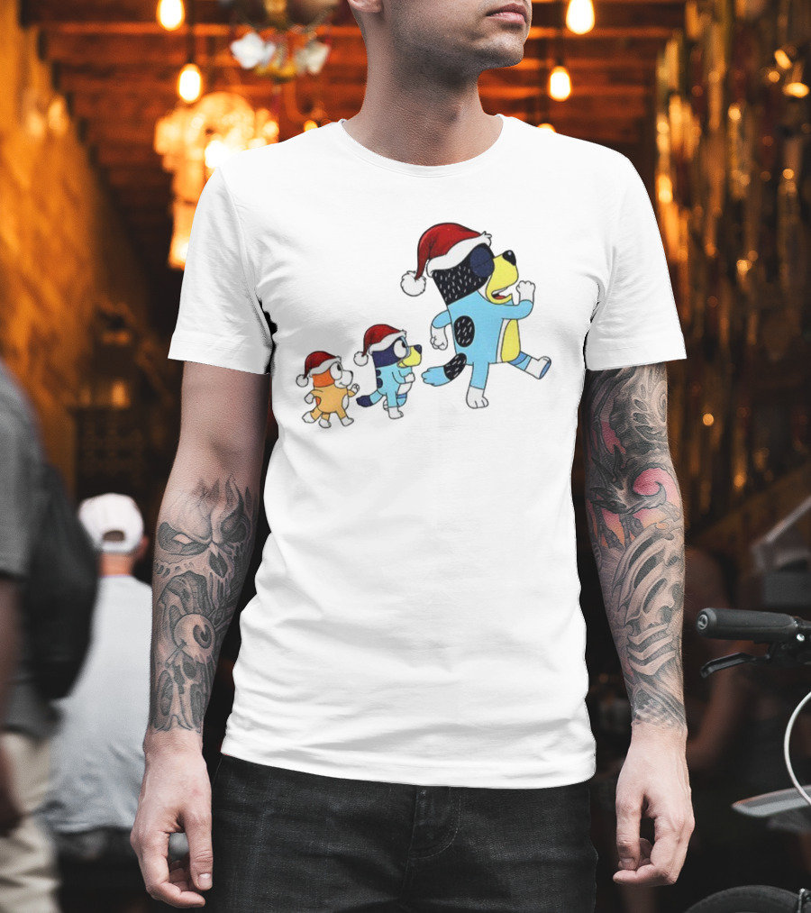 Bluey Bingo Bandit Santa Hat Merry Christmas Walk T-Shirt