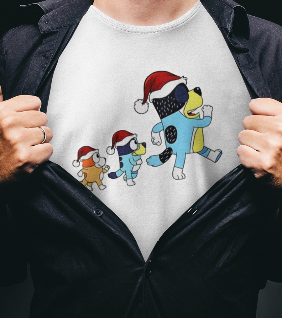 Bluey Bingo Bandit Santa Hat Merry Christmas Walk T-Shirt