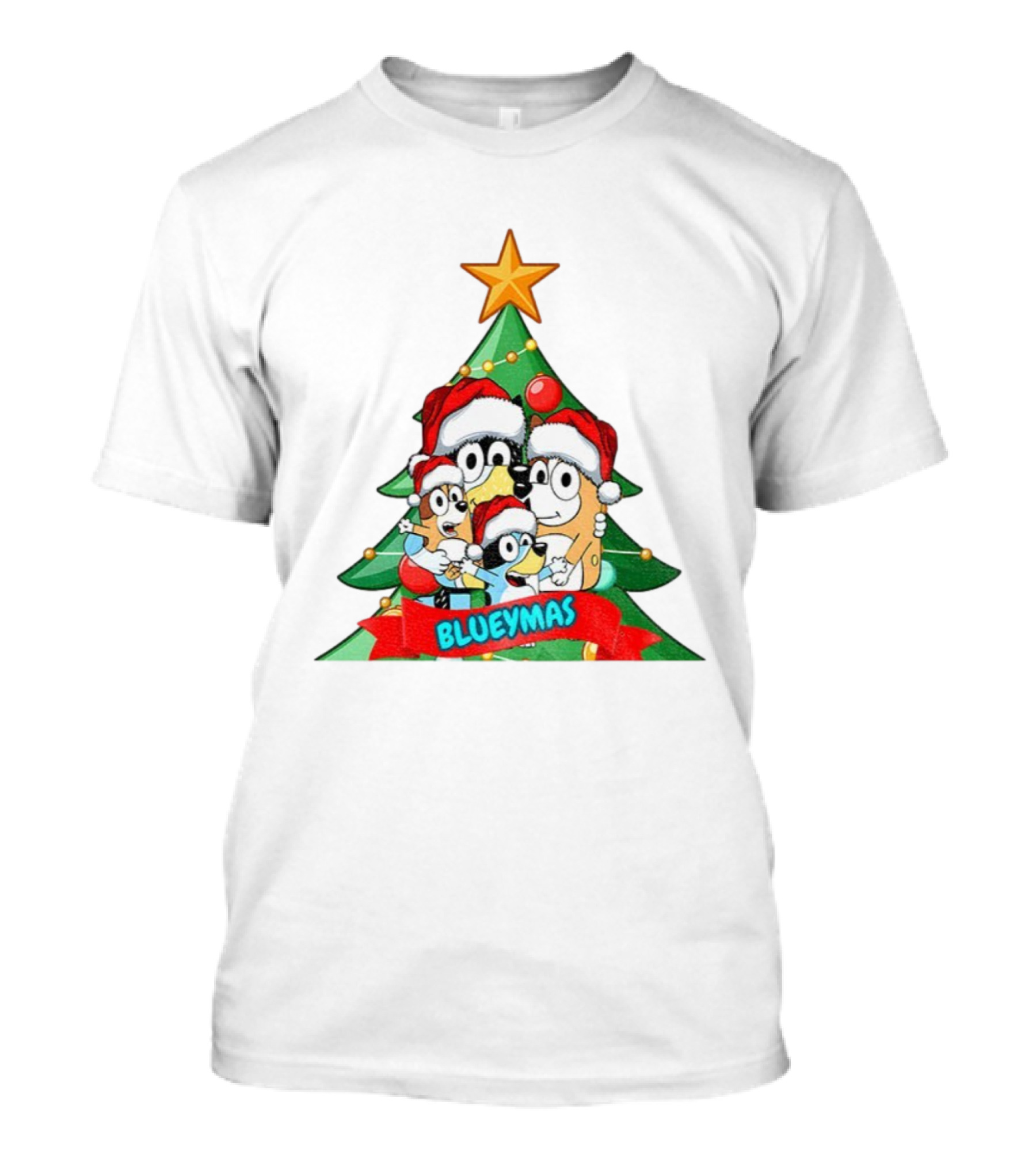 Bluey Family Christmas Tree Blueymas Merry Christmas Santa Hats T-Shirt
