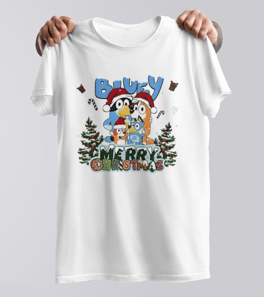 Bluey Family Santa Hat Merry Christmas Holiday Celebration T-Shirt