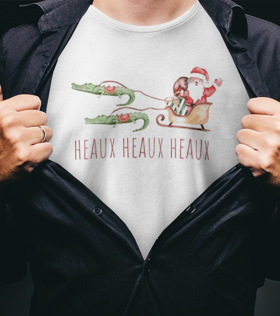 Heaux Heaux Heaux Funny Cajun Santa Louisiana Alligator Christmas T-Shirt