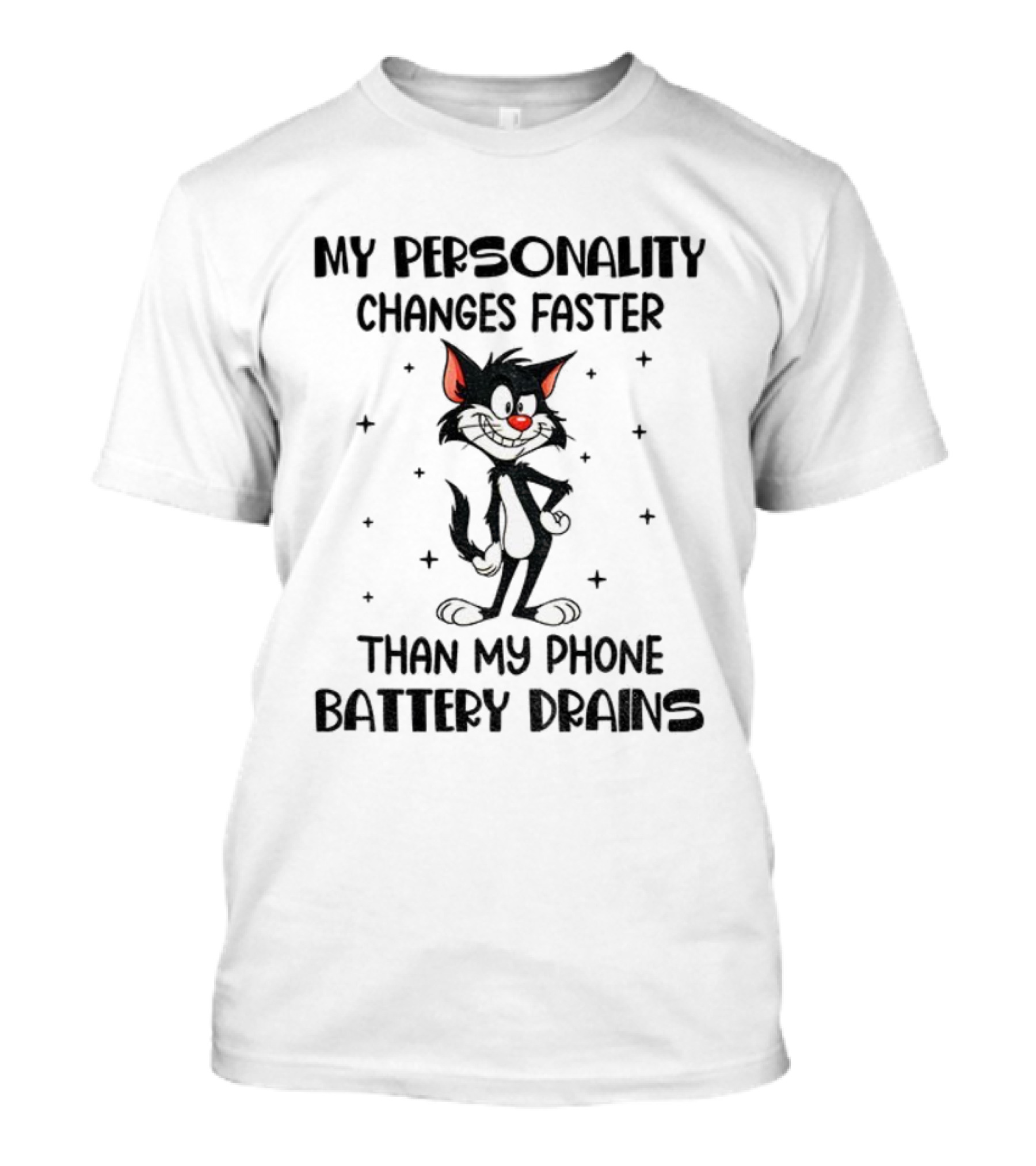 Funny Cat My Personality Changes Faster Than My Phone Battery Drains T-Shirt