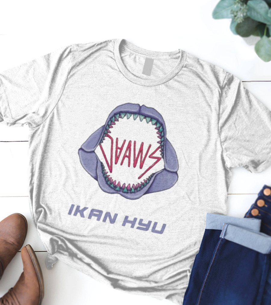 Ikan Hyu Jaaws Shark Teeth Logo Purple Zigzag T-Shirt