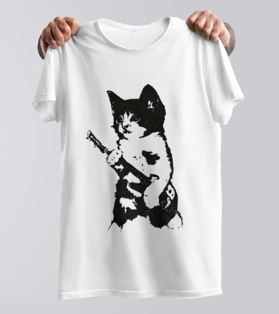 Rockstar Kitten Vintage Gun Holder Retro Style T-Shirt
