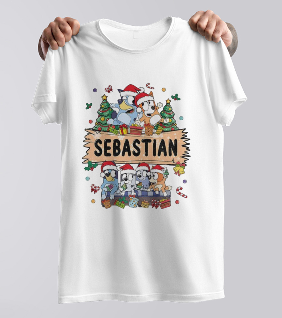 Sebastian Bluey Family Christmas Santa Hats Holiday Celebration T-Shirt