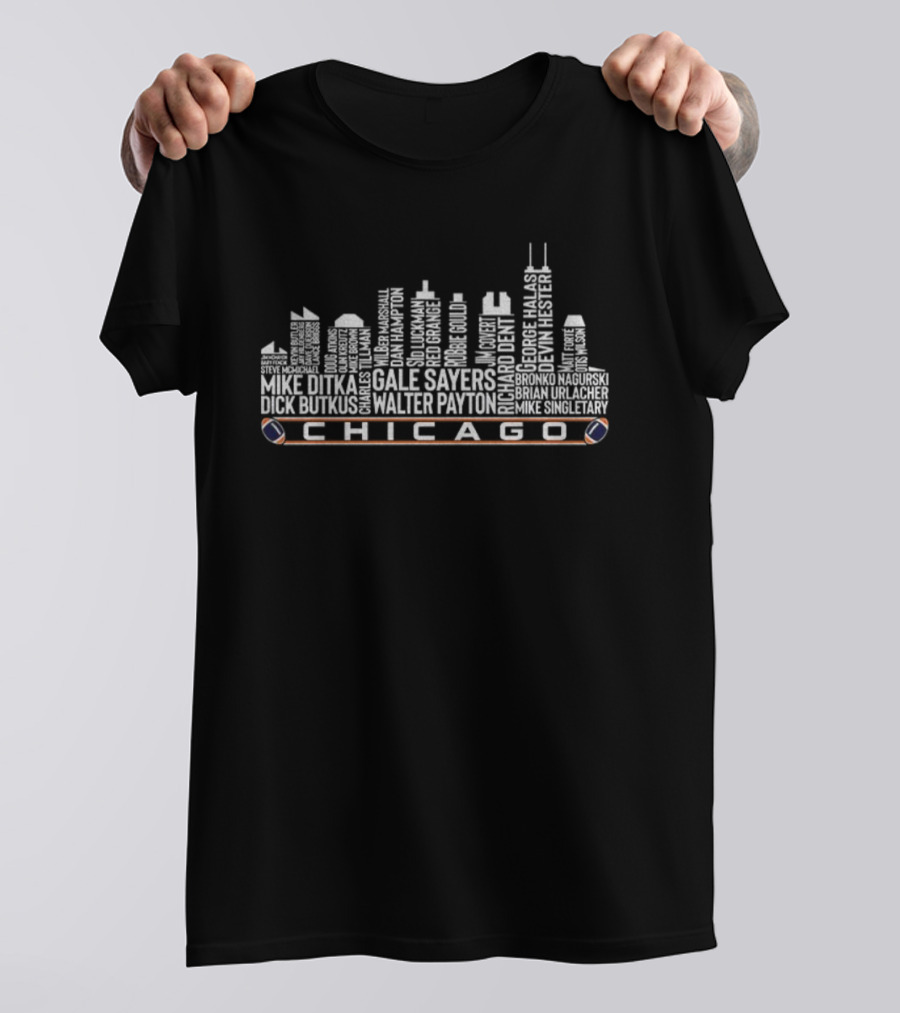 Chicago Bears City Skyline Walter Payton Gale Sayers Dick Butkus Football Legends T-Shirt