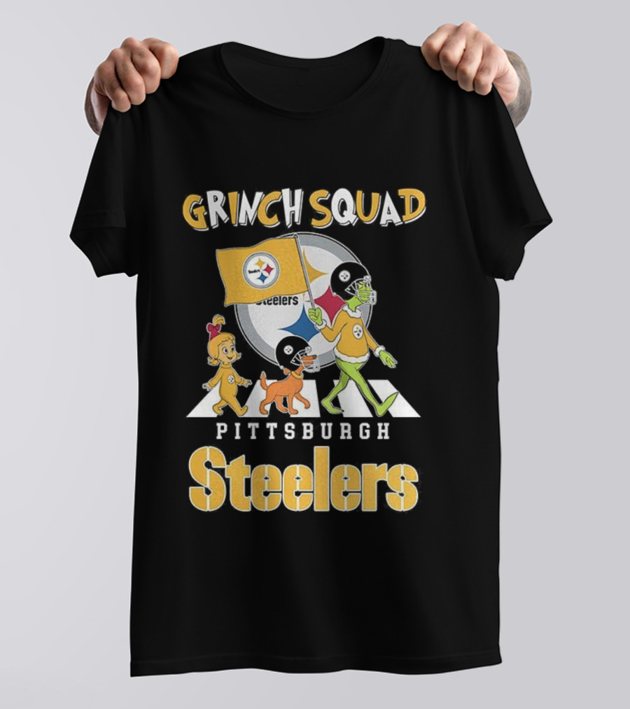 Grinch Squad Pittsburgh Steelers Christmas Abbey Road Football Team T-Shirt