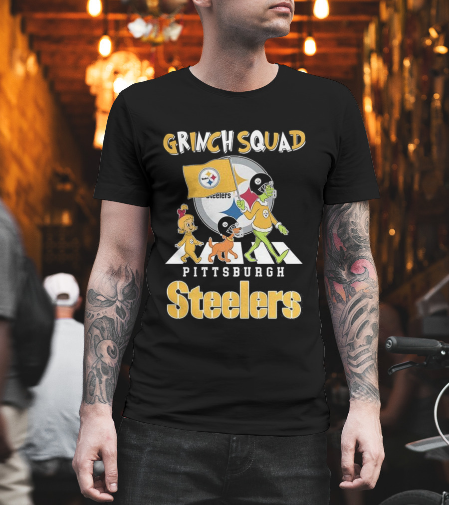 Grinch Squad Pittsburgh Steelers Christmas Abbey Road Football Team T-Shirt