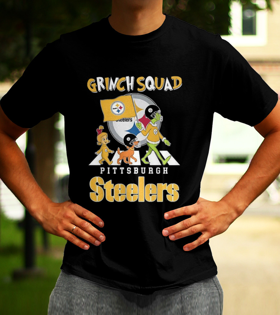 Grinch Squad Pittsburgh Steelers Christmas Abbey Road Football Team T-Shirt