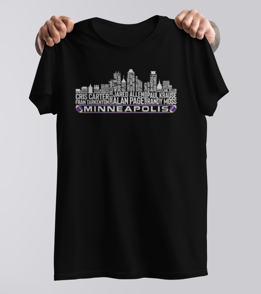 Minnesota Vikings Football Legends City Skyline Cris Carter Randy Moss Alan Page Minneapolis T-Shirt