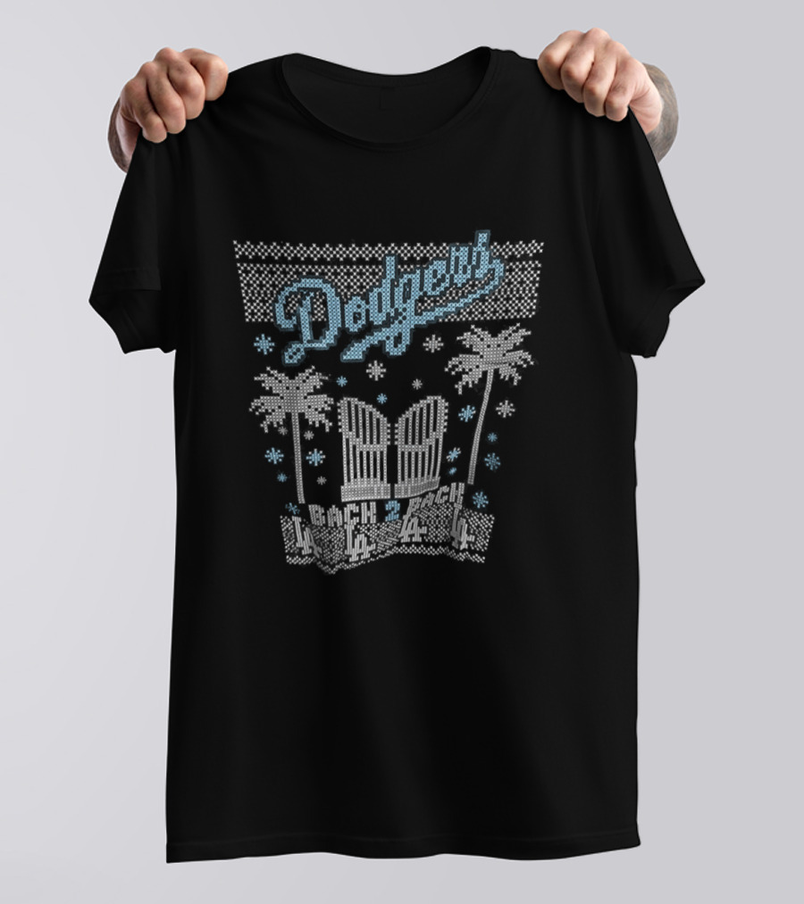 Los Angeles Dodgers Back 2 Back Ugly Christmas Dodger Stadium Palms Snowflakes T-Shirt
