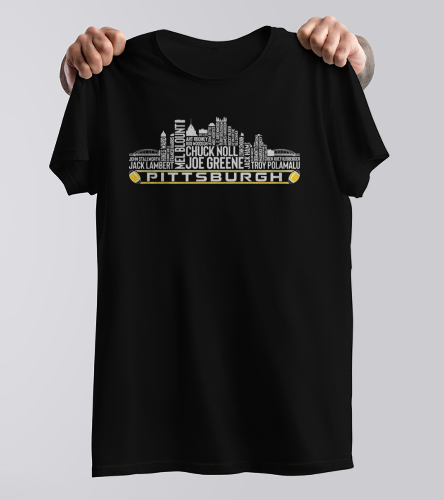 Pittsburgh Steelers Legends City Skyline Chuck Noll Joe Greene Jack Lambert Troy Polamalu T-Shirt