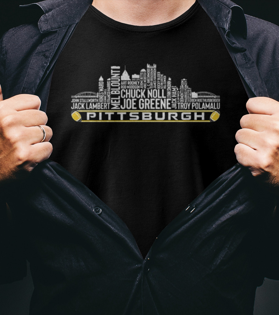Pittsburgh Steelers Legends City Skyline Chuck Noll Joe Greene Jack Lambert Troy Polamalu T-Shirt