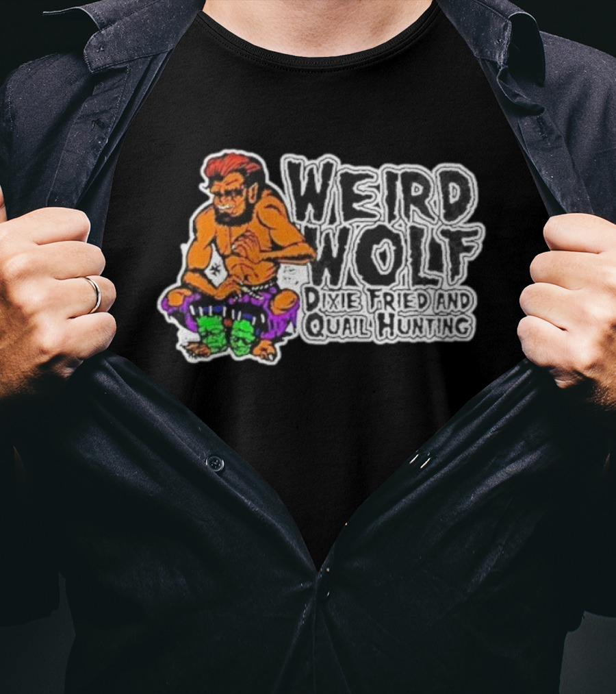 Weird Wolf Dixie Fried Quail Hunting Cartoon Character T-Shirt
