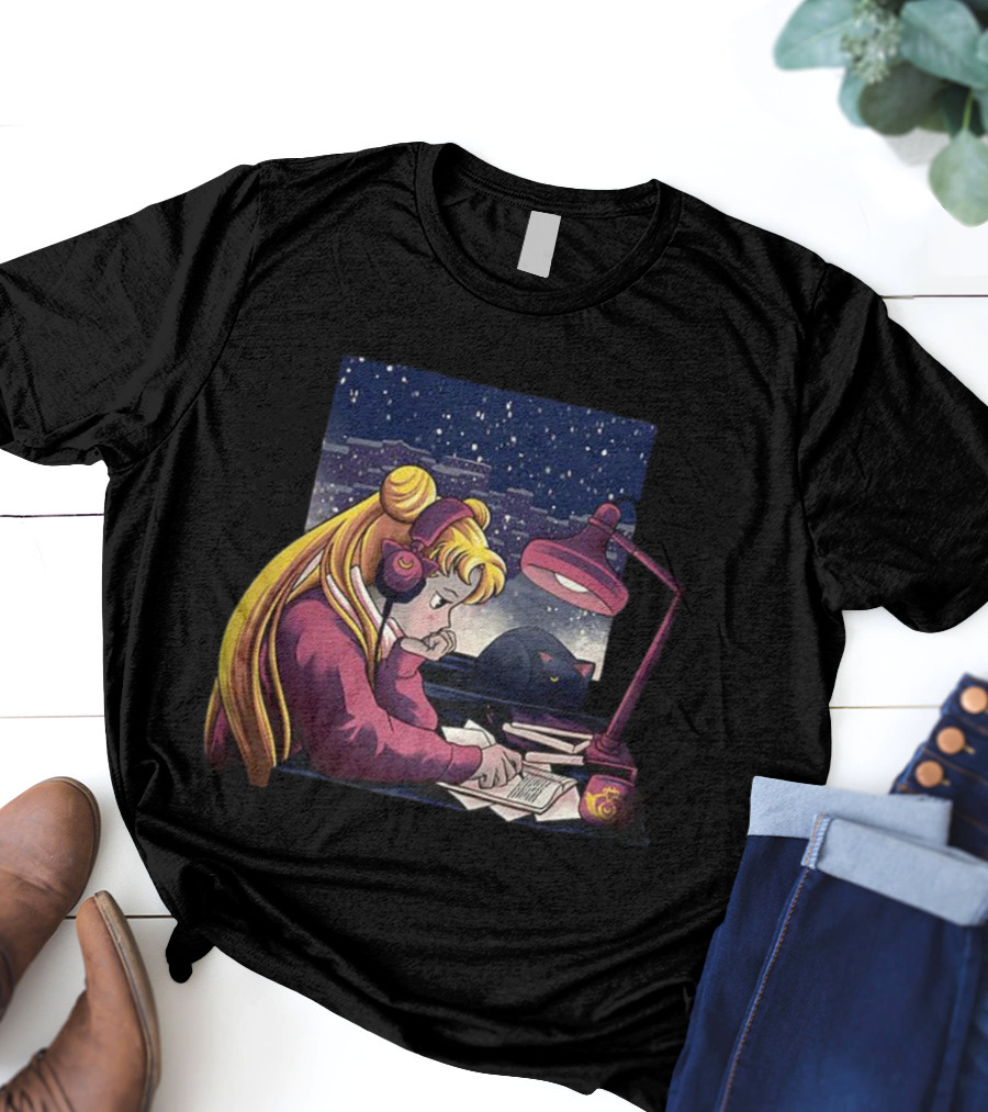 Tsukino Usagi Sailor Moon Lofi Aesthetic With Luna Cat T-Shirt