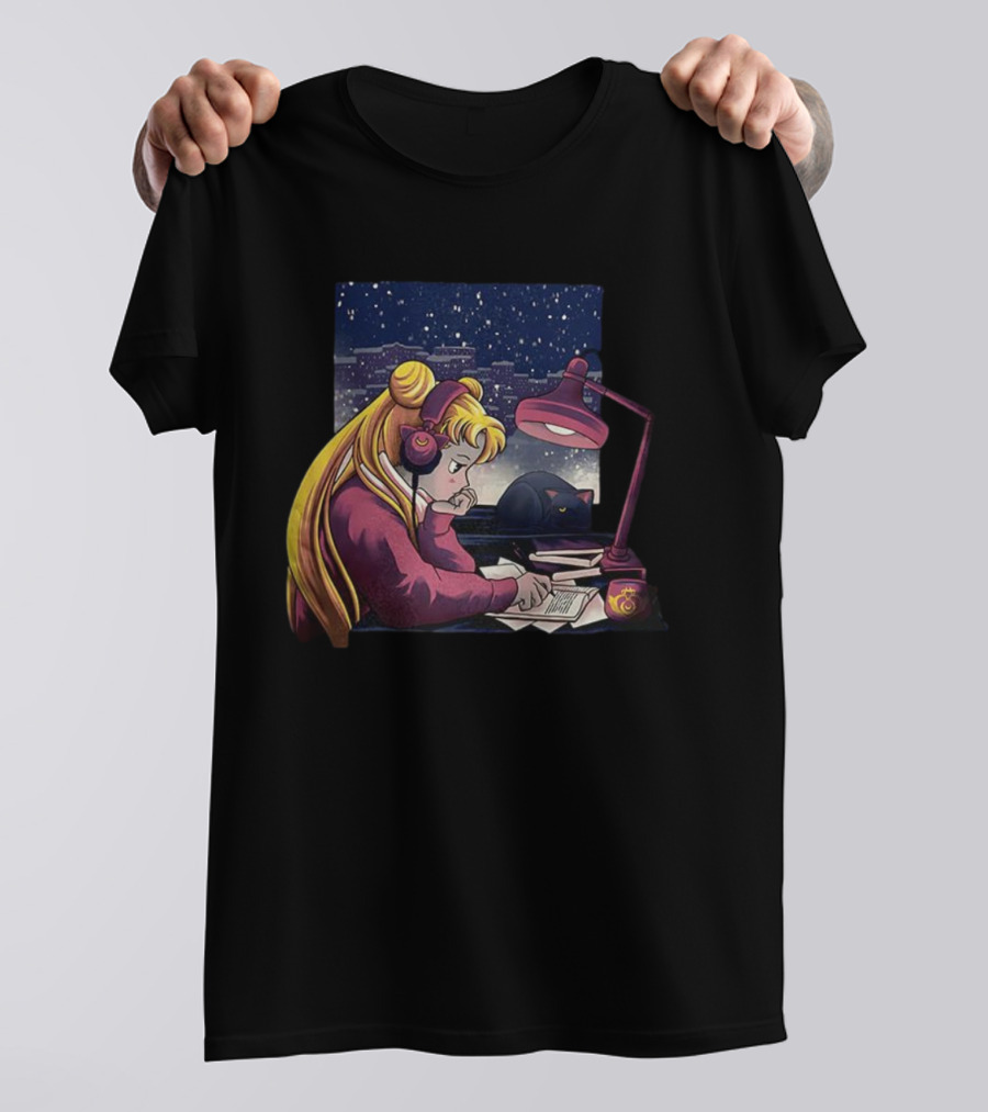 Tsukino Usagi Sailor Moon Lofi Aesthetic With Luna Cat T-Shirt