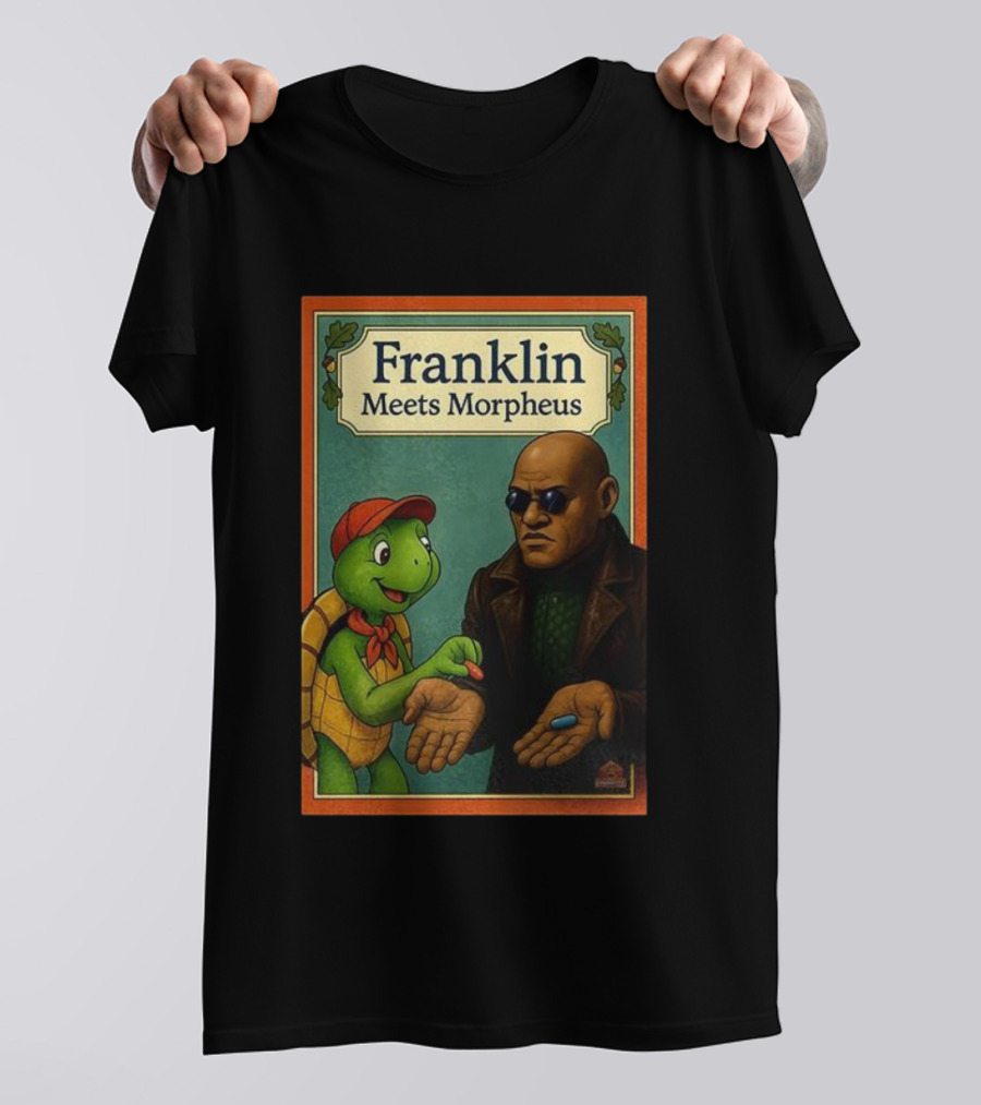 Franklin Meets Morpheus Turtle Red Blue Pill Choice Encounter T-Shirt