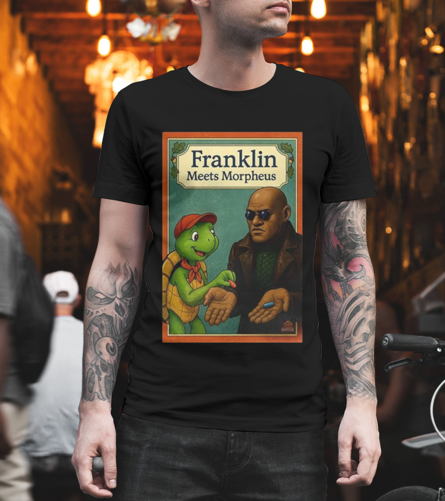 Franklin Meets Morpheus Turtle Red Blue Pill Choice Encounter T-Shirt