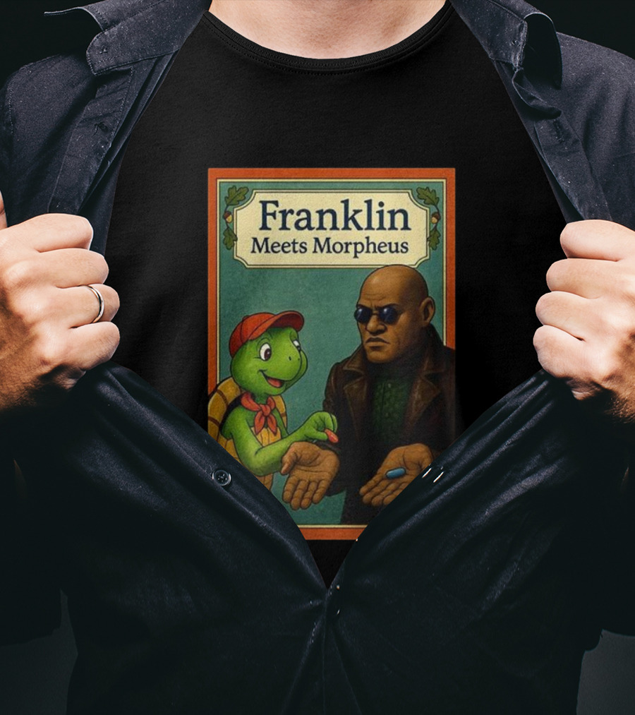 Franklin Meets Morpheus Turtle Red Blue Pill Choice Encounter T-Shirt