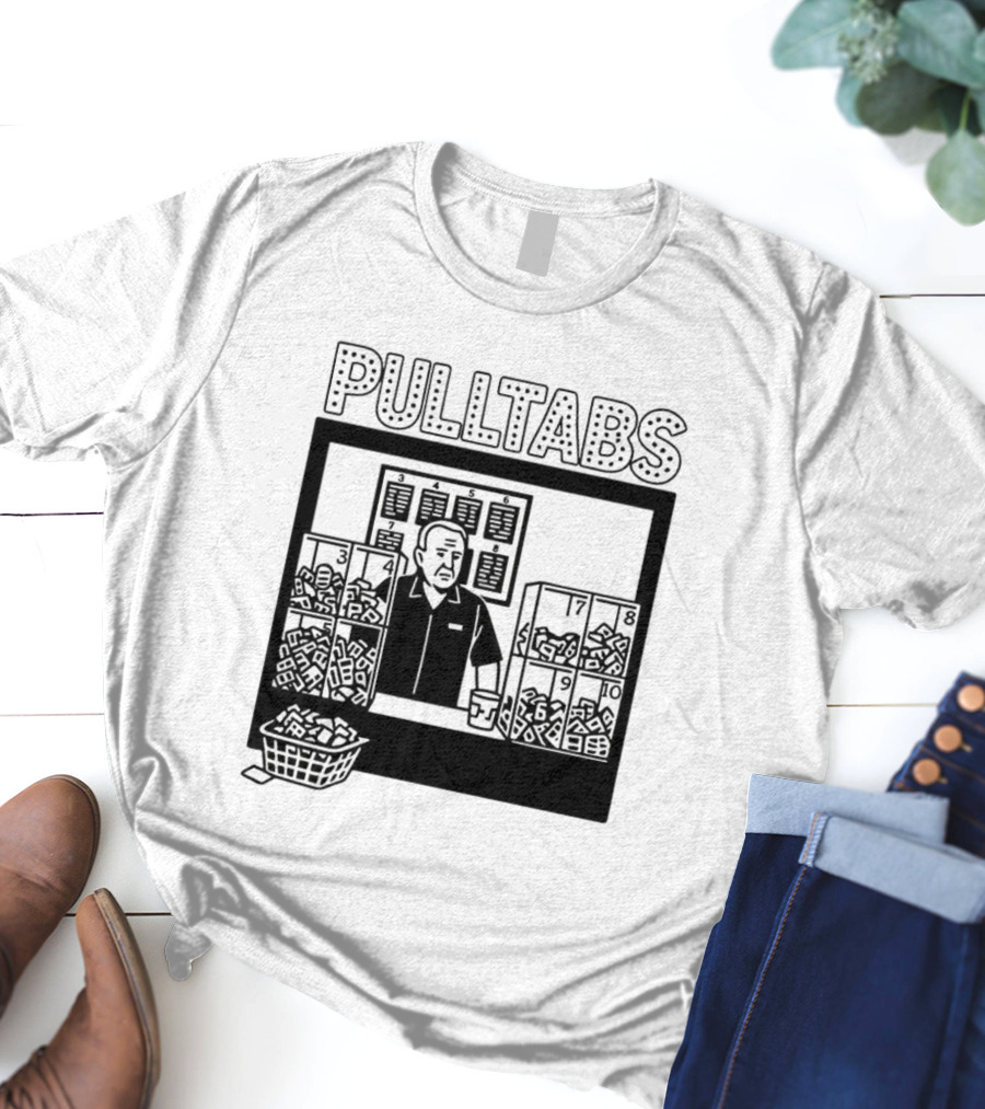 Minnesota Pull Tabs Comic Scene With Counter And Boxes T-Shirt