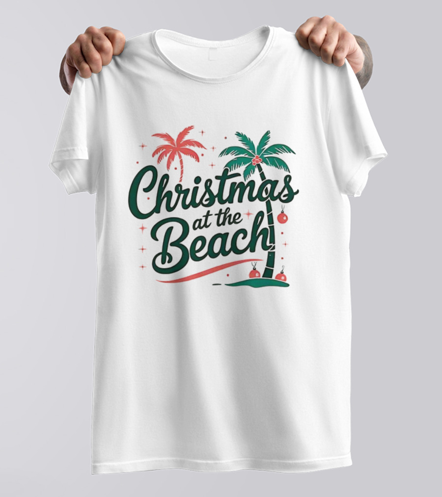 Christmas At The Beach Tropical Palm Trees Festive Holiday Vibes T-Shirt